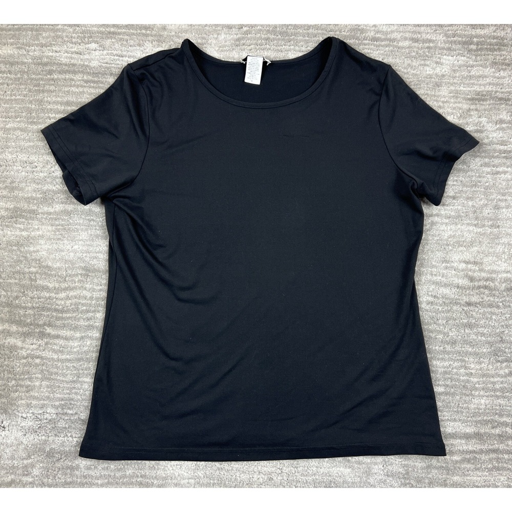 TAO T-Shirt Womens L Black Short Sleeve Crew Neck Nylon Lycra Basic Stretch Top